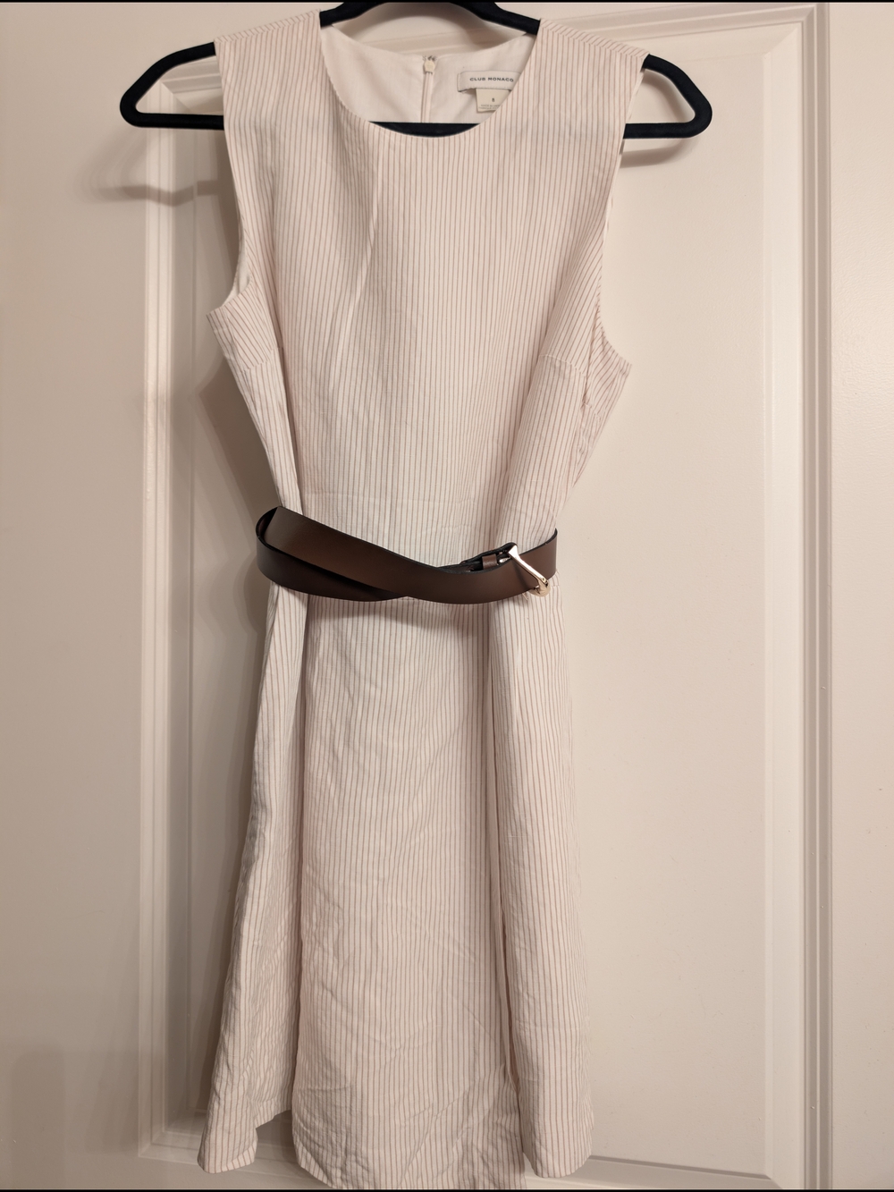 🌴 Club Monaco Cream w/Tan Stripe Romper - Linen Blend Sleeveless Faux Dress